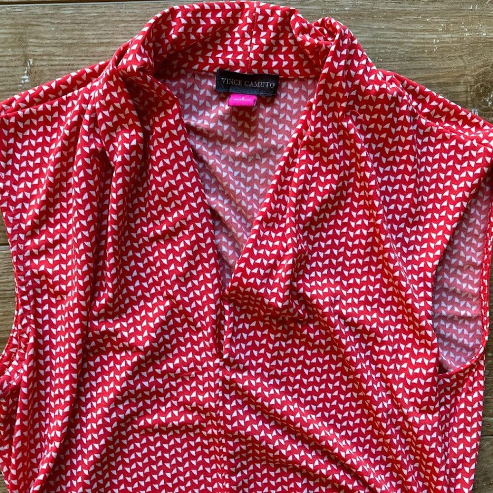Fitted Vince Camuto Printed V Neck Top S - Picture 4 of 5